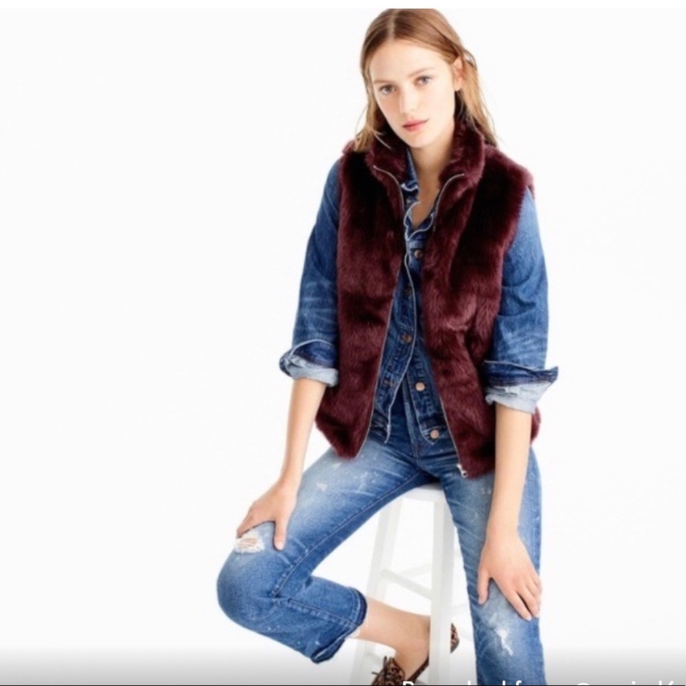 J Crew Burgundy Faux Fur Vest! Size XS